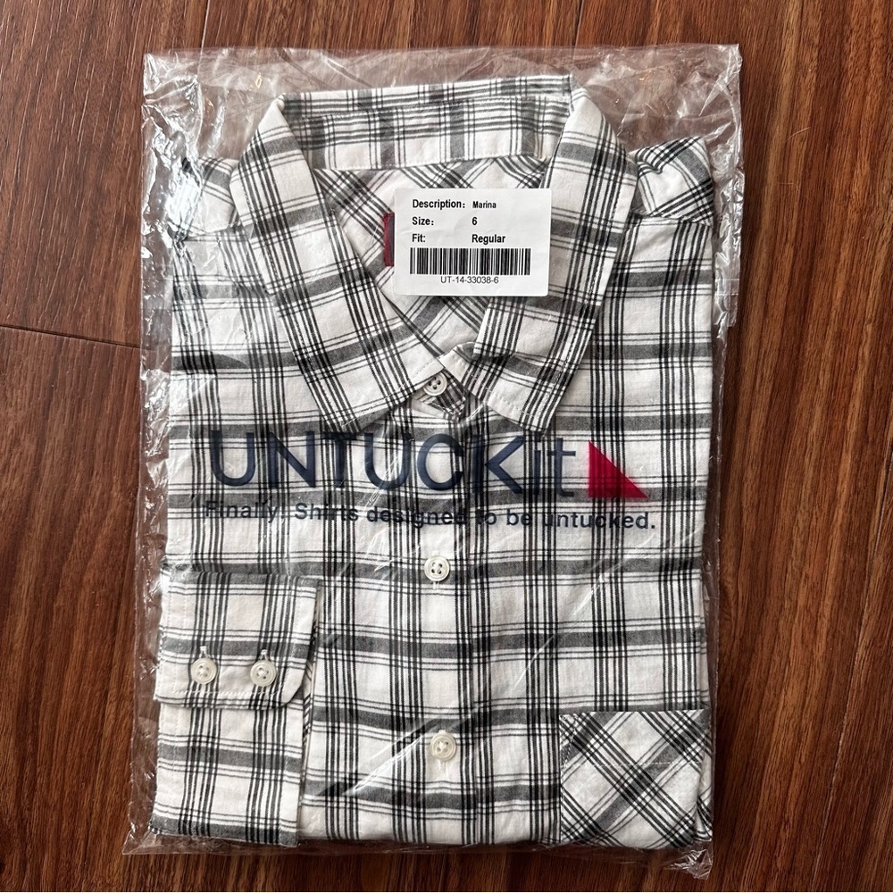 UNTUCKit Marina Women’s Long Sleeve Button Down Plaid Striped Shirt Sz 6 - Picture 5 of 7